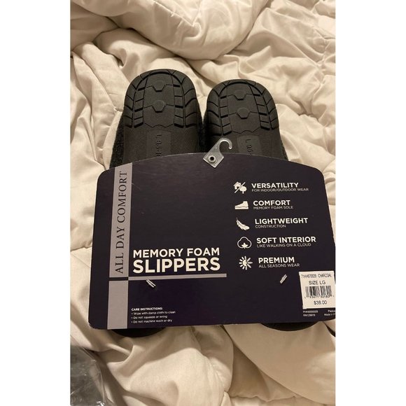 Men's Haggar Slippers Memory Foam Size Large L 9.5 - 10.5 NWT New Gray - Picture 4 of 4